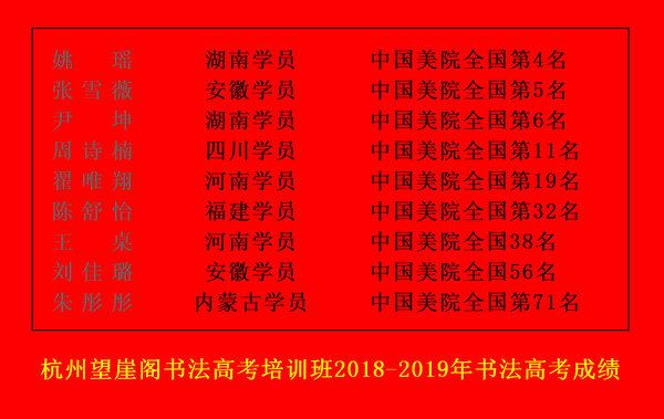 杭州望崖阁书法高考培训班2018-2019年书法高考成绩